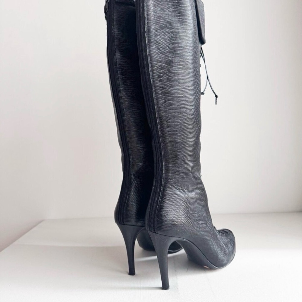 Grigiarancio Tall Lace up detail Leather Sexy Black Boots - Picture 3 of 8